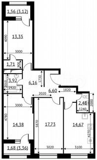 3-к квартира, 84.2 м², 22/22 эт.