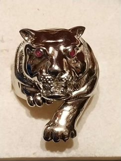 Печатка серебро кольцо Пантера рубины стиль Картье