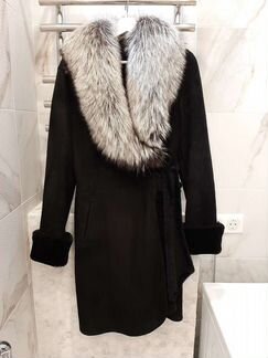 Натуральная дубленка 44-46 с воротником чернобурки