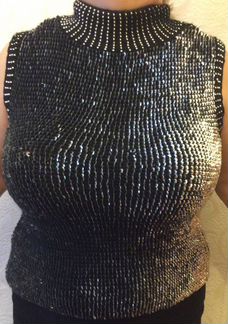 Майка вязанная с пайетками, блестки серебрянные