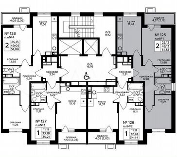 2-к квартира, 51.3 м², 17/17 эт.