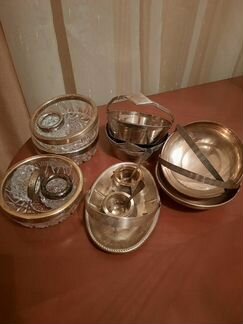 Старая советская посуда из мельхиора и хрусталя