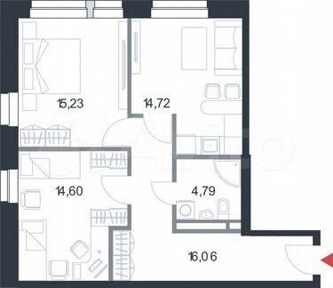 2-к апартаменты, 65.4 м², 16/21 эт.