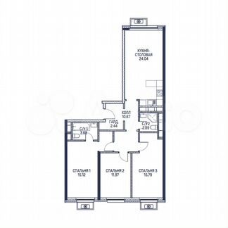3-к квартира, 86.8 м², 20/22 эт.