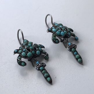 Серьги старинные бирюза редкие серебро