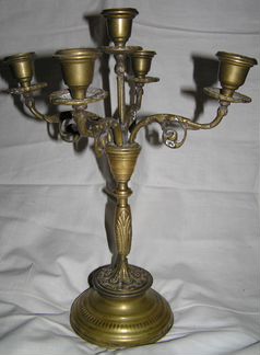 Старый бронзовый пятирожковый канделябр
